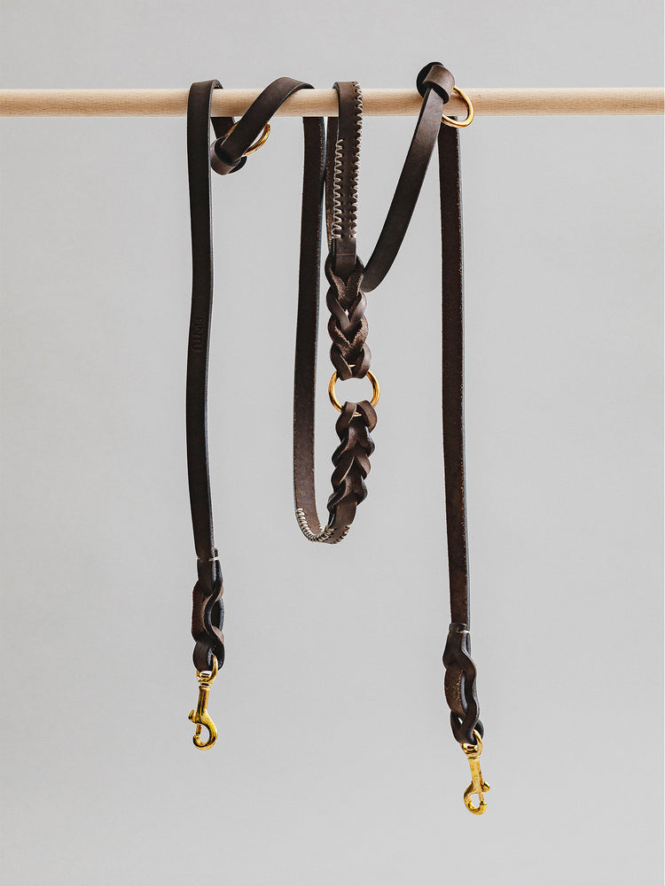 Pintu Dog Leash Lumas Adjustable - Chocolate/Grey - Brass