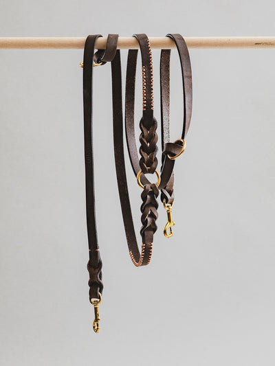 Pintu Dog Leash Lumas Adjustable - Chocolate/Orange - Brass