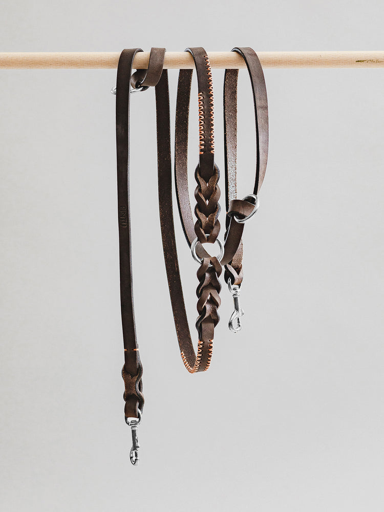 Pintu Dog Leash Lumas Adjustable - Chocolate/Orange - Stainless Steel
