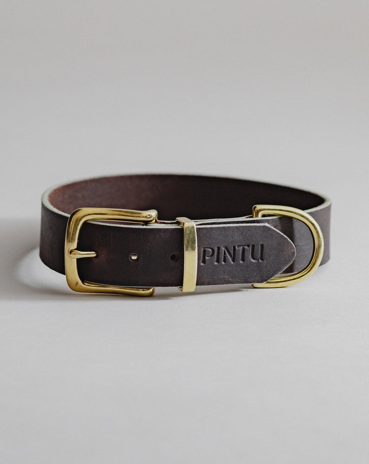 Dog Collar Monte - Chocolate/Grey - Brass - Pintu