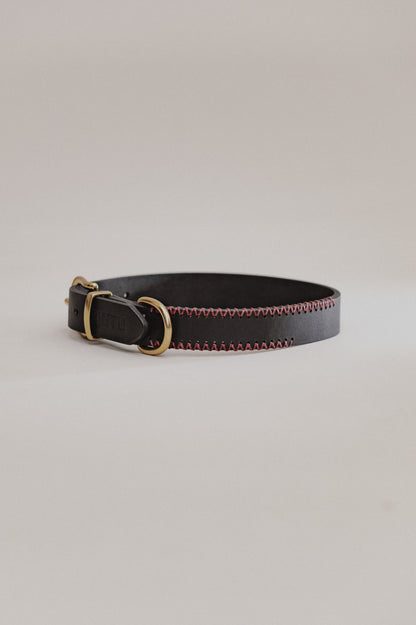 Dog Collar Porthos - Black/Bordeaux - Brass