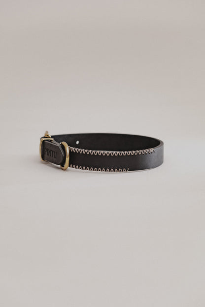 Dog Collar Porthos - Black/Taupe - Brass
