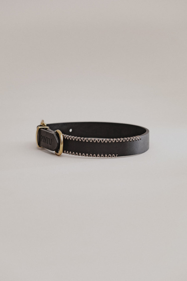 Dog Collar Porthos - Black/Taupe - Brass