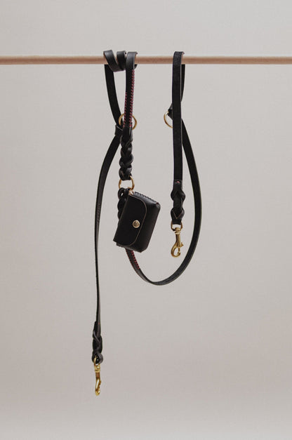Dog Leash Lumas Adjustable - Black/Bordeaux - Brass