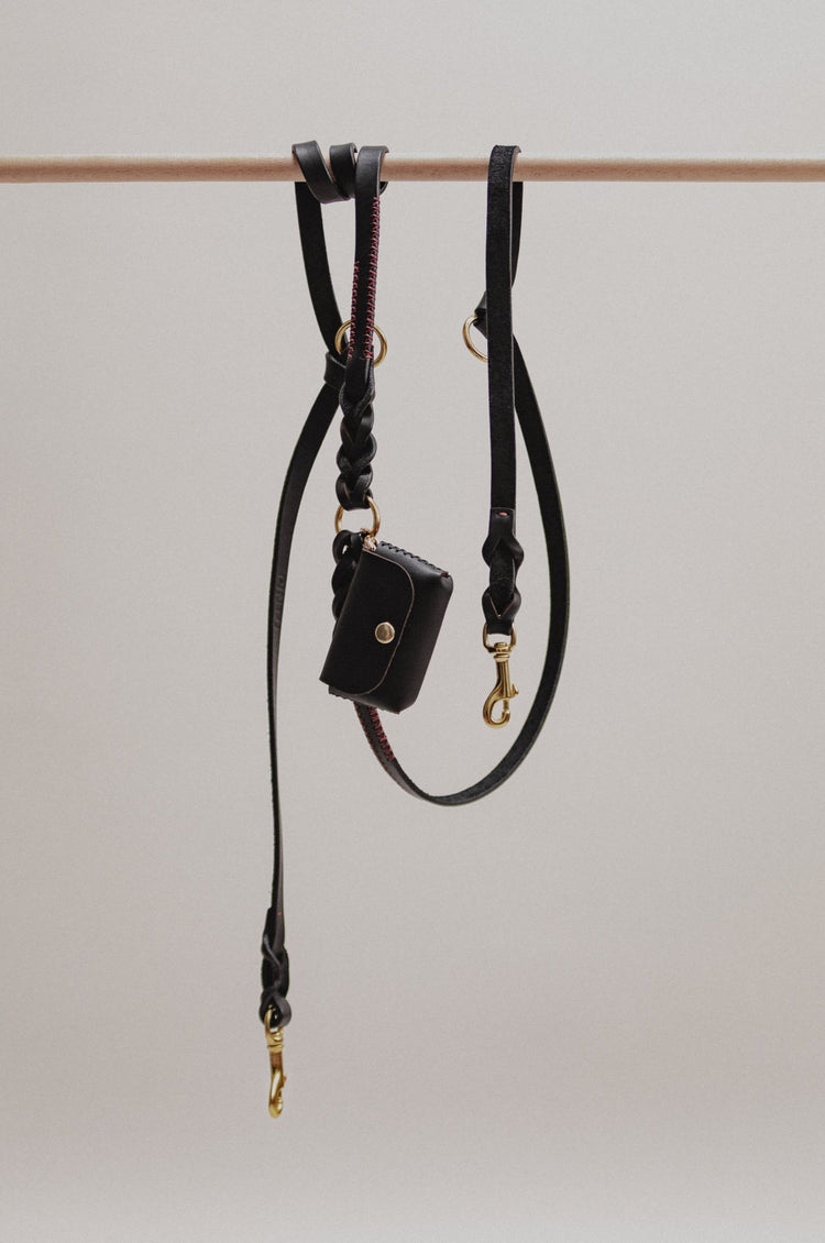 Dog Leash Lumas Adjustable - Black/Bordeaux - Brass