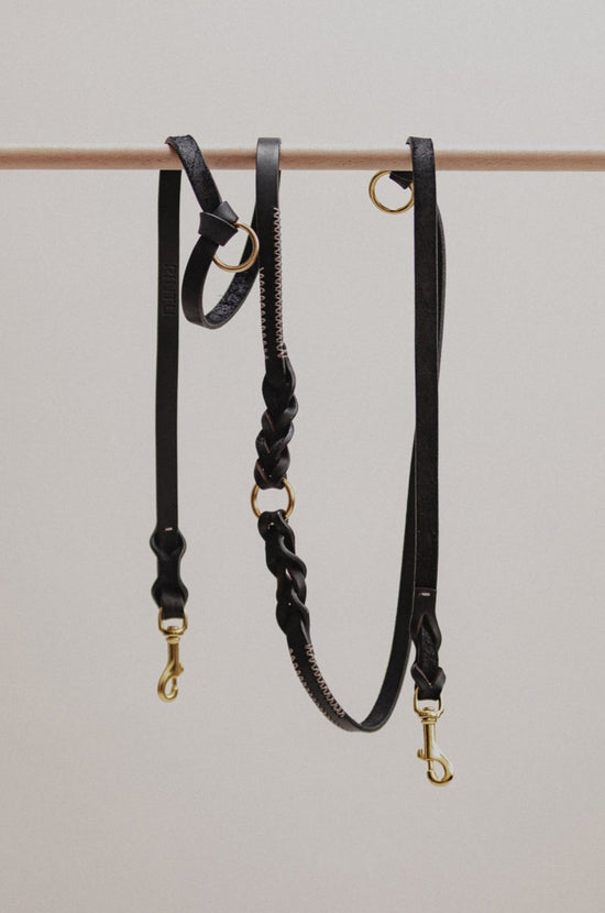 Dog Leash Lumas Adjustable - Black/Taupe - Brass