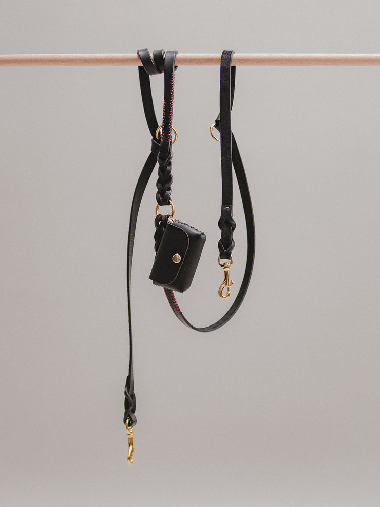 Pintu Dog Leash Lumas Adjustable - Black/Bordeaux - Brass