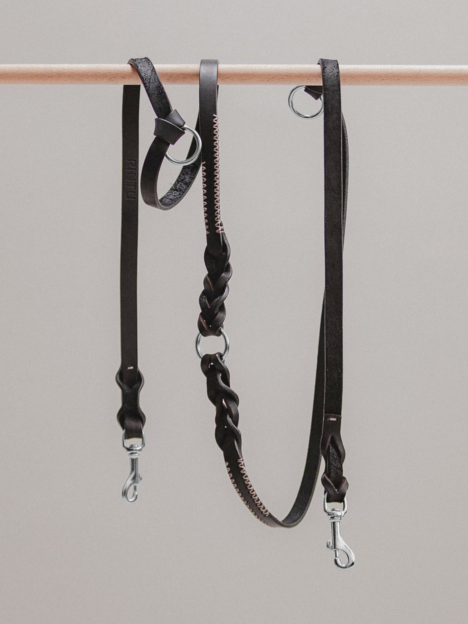 Pintu Dog Leash Lumas Adjustable - Black/Taupe - Stainless Steel