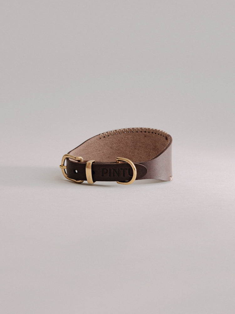 Pintu Dog Collar Viento - Chocolate/Grey - Brass