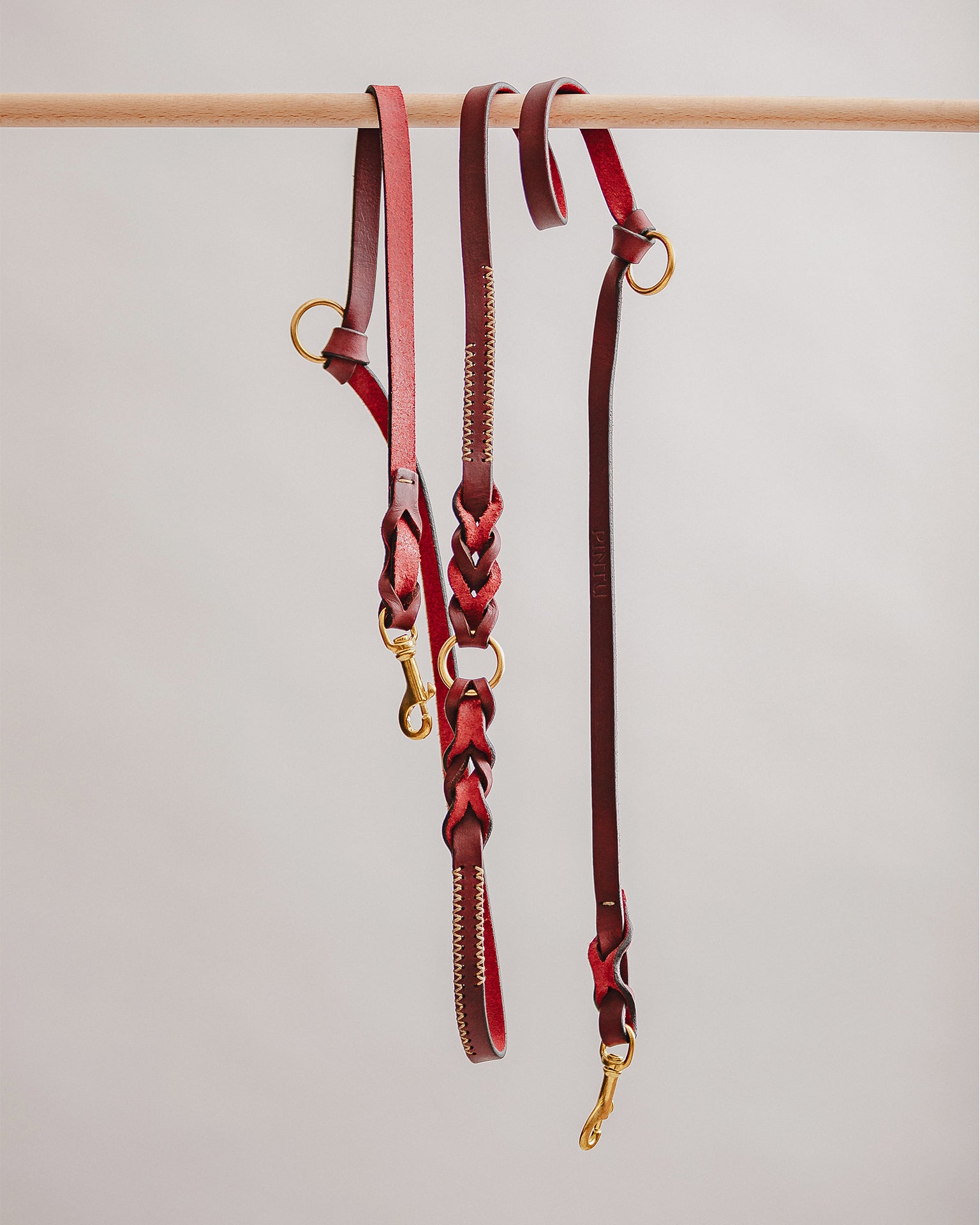 Pintu Dog Leash Lumas Adjustable - Cherry/Gold - Stainless Steel