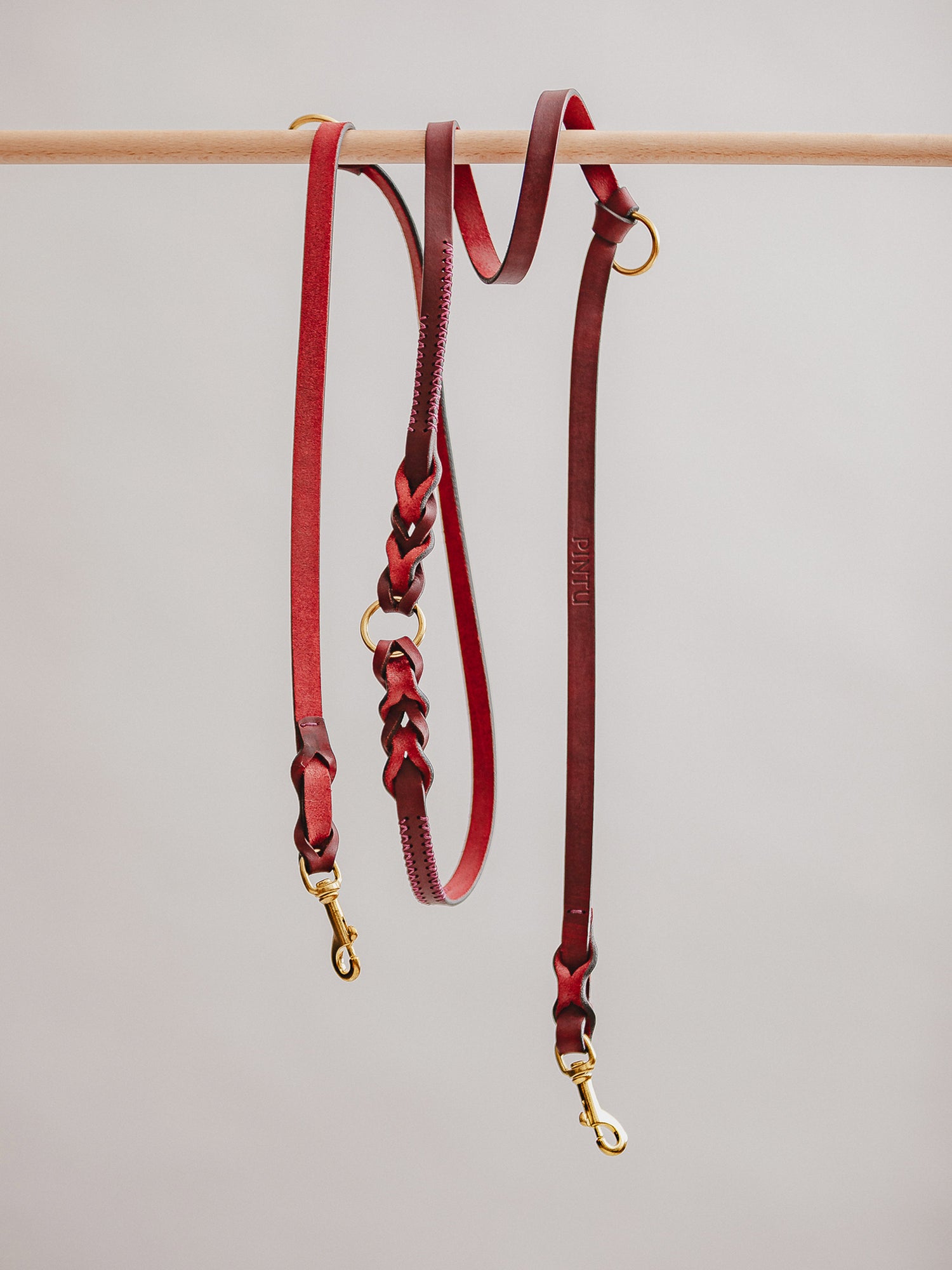 Pintu Dog Leash Lumas Adjustable - Cherry/Pink - Brass