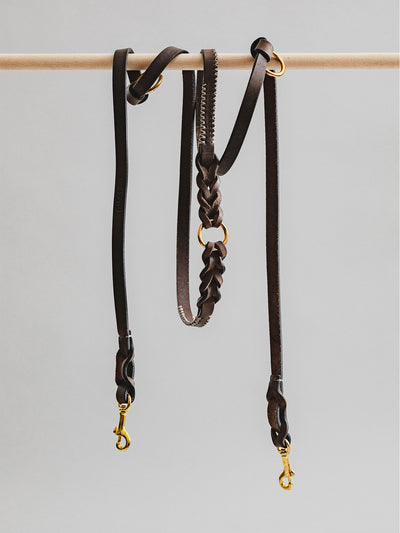 Pintu Dog Leash Lumas Adjustable - Chocolate/Grey - Brass