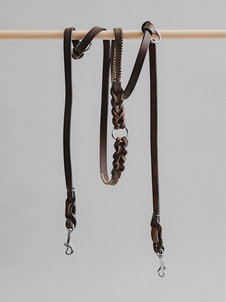 Pintu Dog Leash Lumas Adjustable - Chocolate/Grey - Stainless Steel