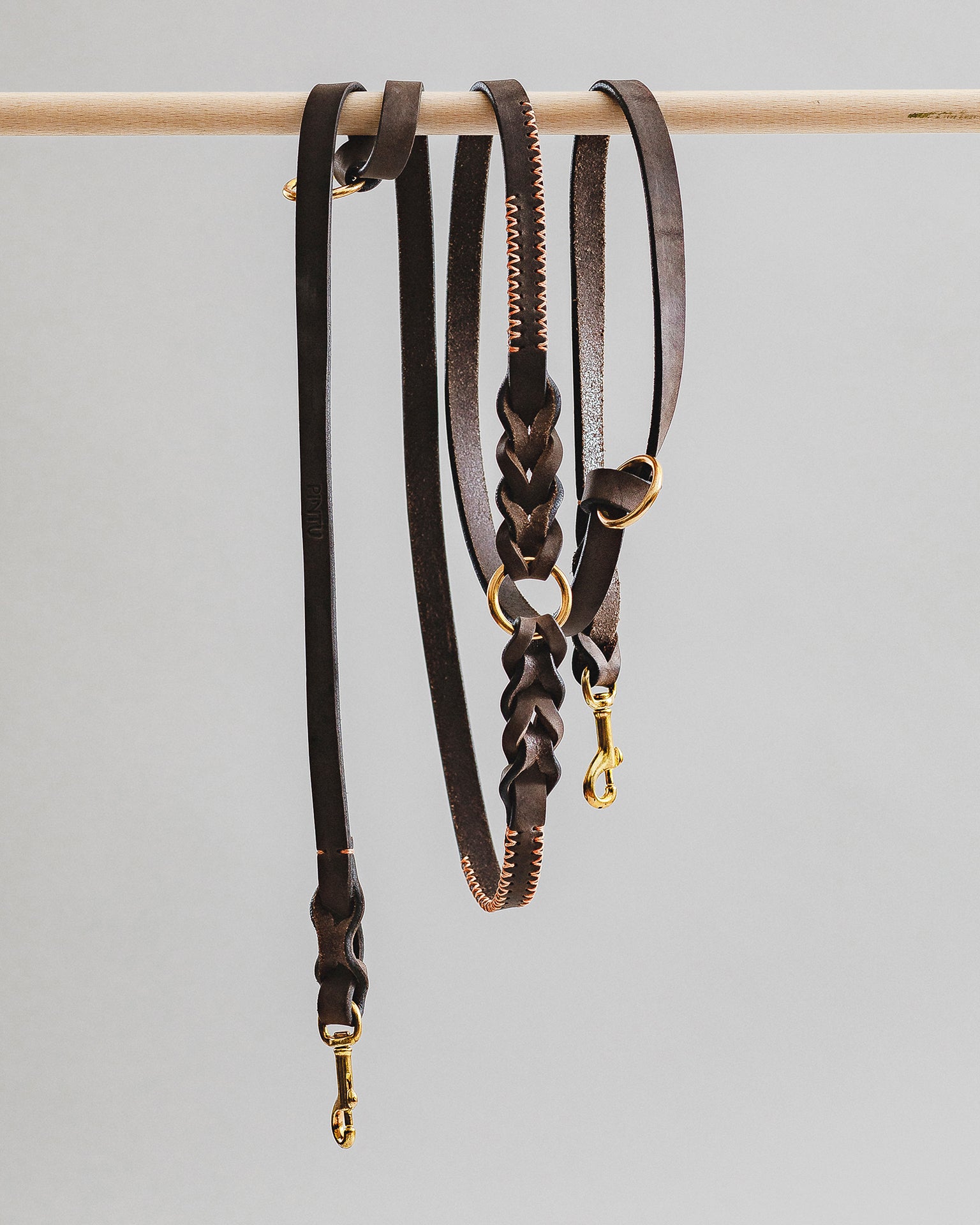 Pintu Dog Leash Lumas Adjustable - Chocolate/Orange - Brass