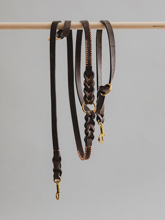 Pintu Dog Leash Lumas Adjustable - Chocolate/Orange - Brass