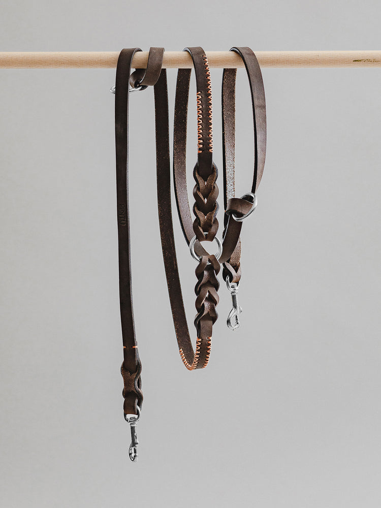 Pintu Dog Leash Lumas Adjustable - Chocolate/Orange - Stainless Steel
