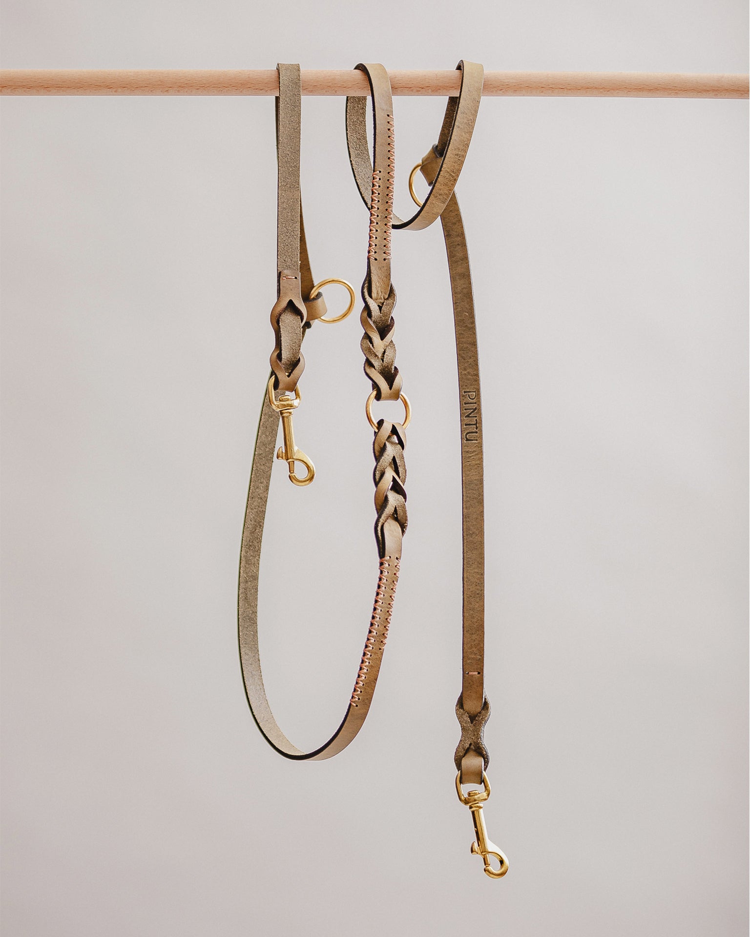 Pintu Dog Leash Lumas Adjustable - Olive/Coral - Brass