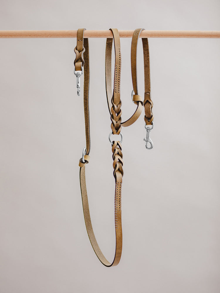 Pintu Dog Leash Lumas Adjustable - Olive/Taupe - Stainless Steel