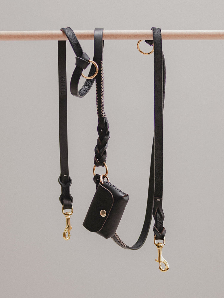 Pintu Dog Leash Lumas Adjustable - Black/Taupe - Brass