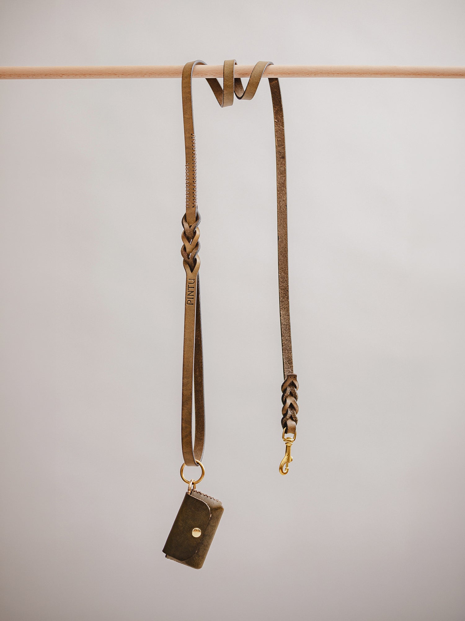 Pintu Dog Leash Lumas - Olive/Taupe - Brass