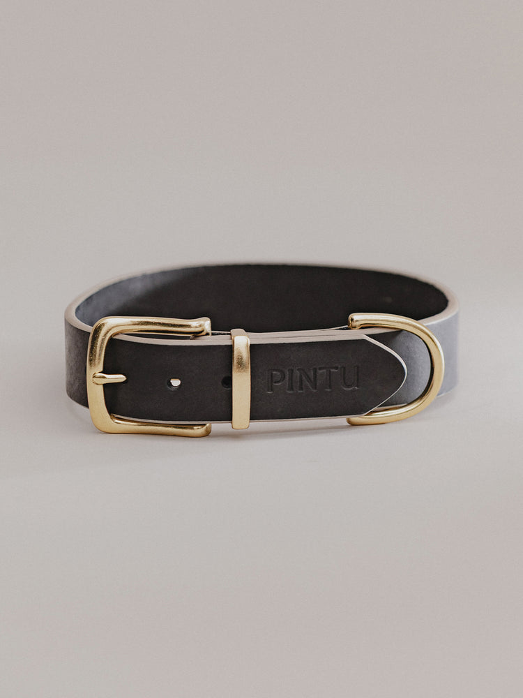 Pintu Dog Collar Monte - Black/Taupe - Brass