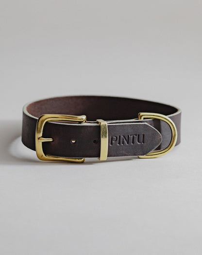 Dog Collar Monte - Chocolate/Grey - Brass - Pintu