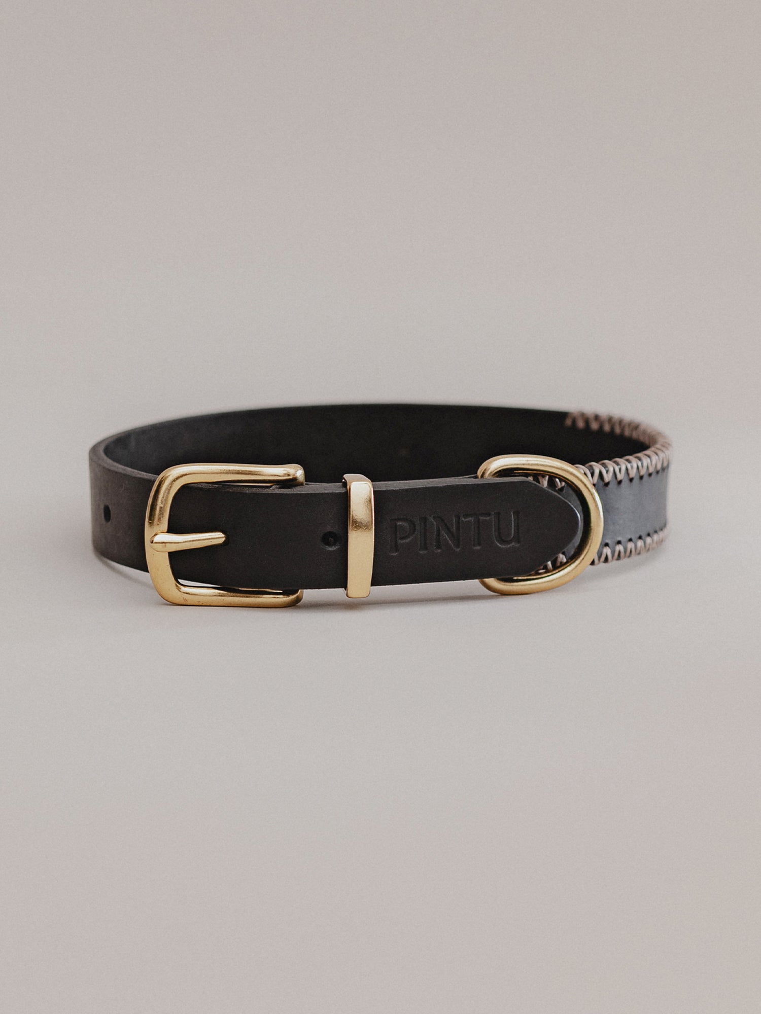 Pintu Dog Collar Monte - Black/Taupe - Brass