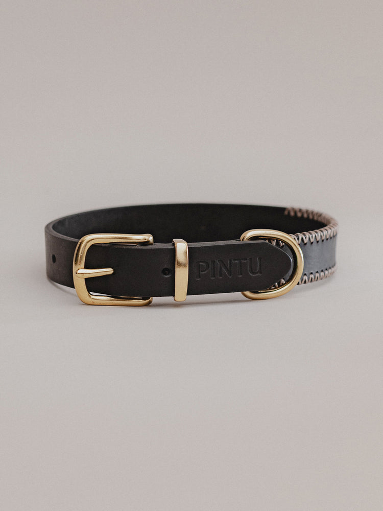 Pintu Dog Collar Monte - Black/Taupe - Brass