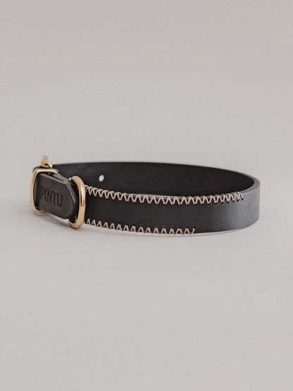 Pintu Dog Collar Monte - Black/Taupe - Brass