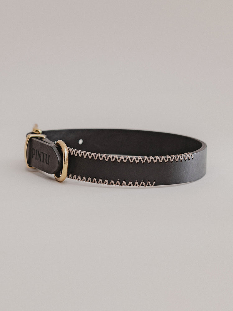 Pintu Dog Collar Monte - Black/Taupe - Brass