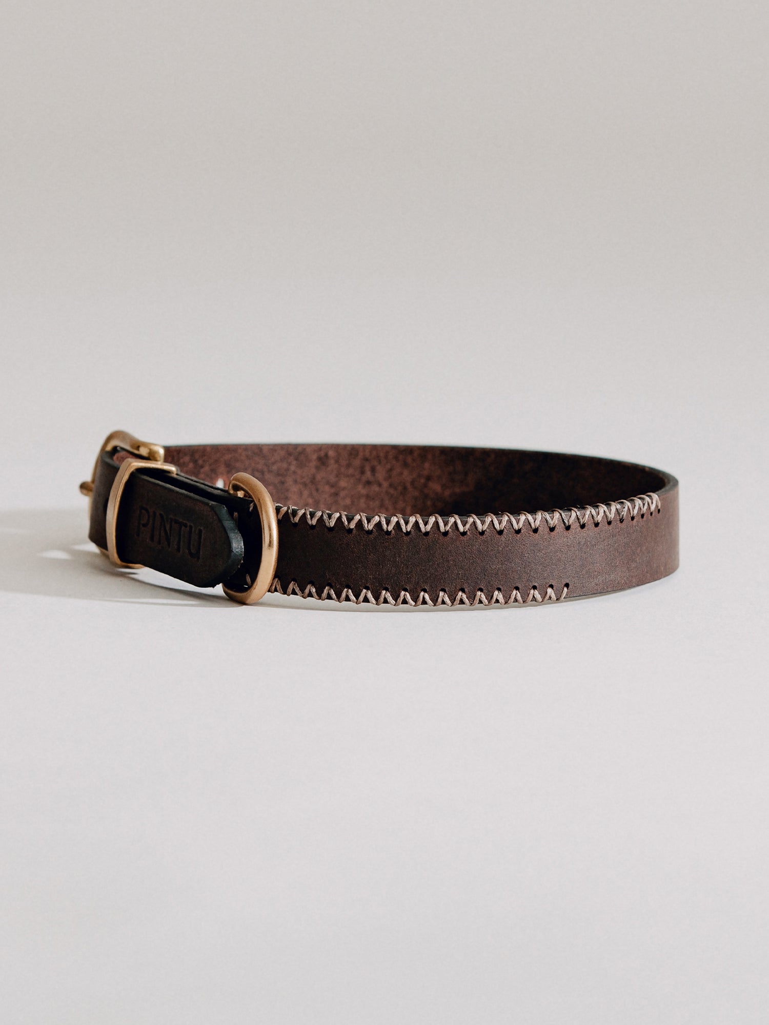 Pintu Dog Collar Porthos - Chocolate/Grey - Brass