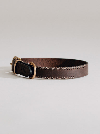 Pintu Dog Collar Porthos - Chocolate/Grey - Brass
