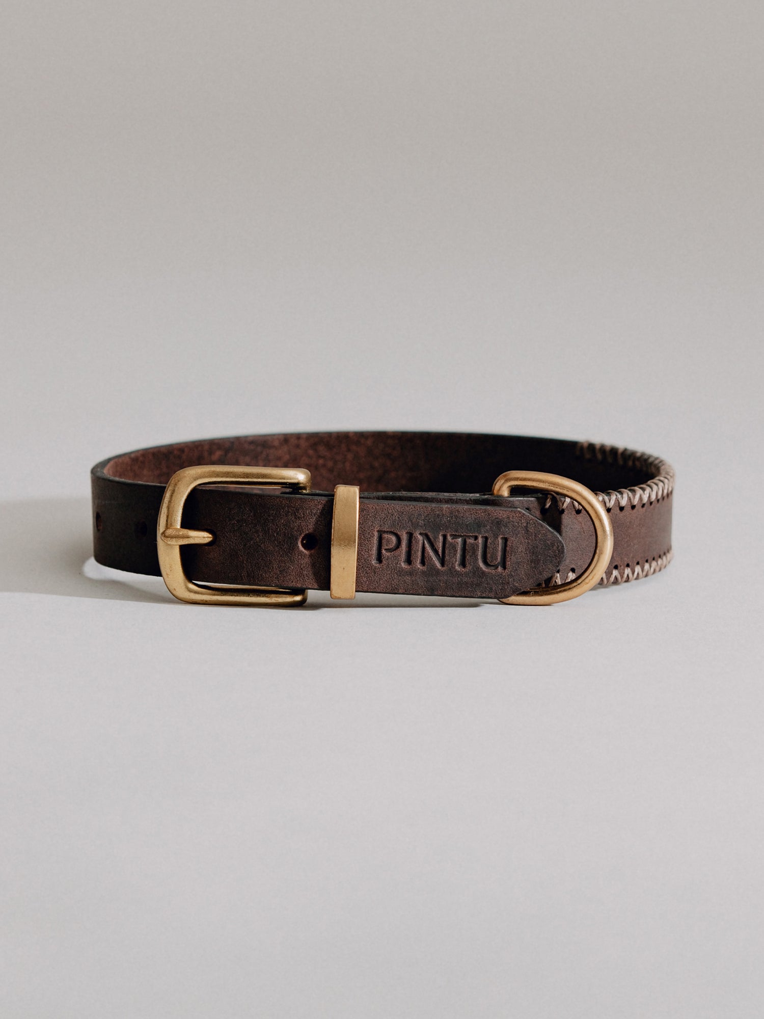 Pintu Dog Collar Porthos - Chocolate/Grey - Brass