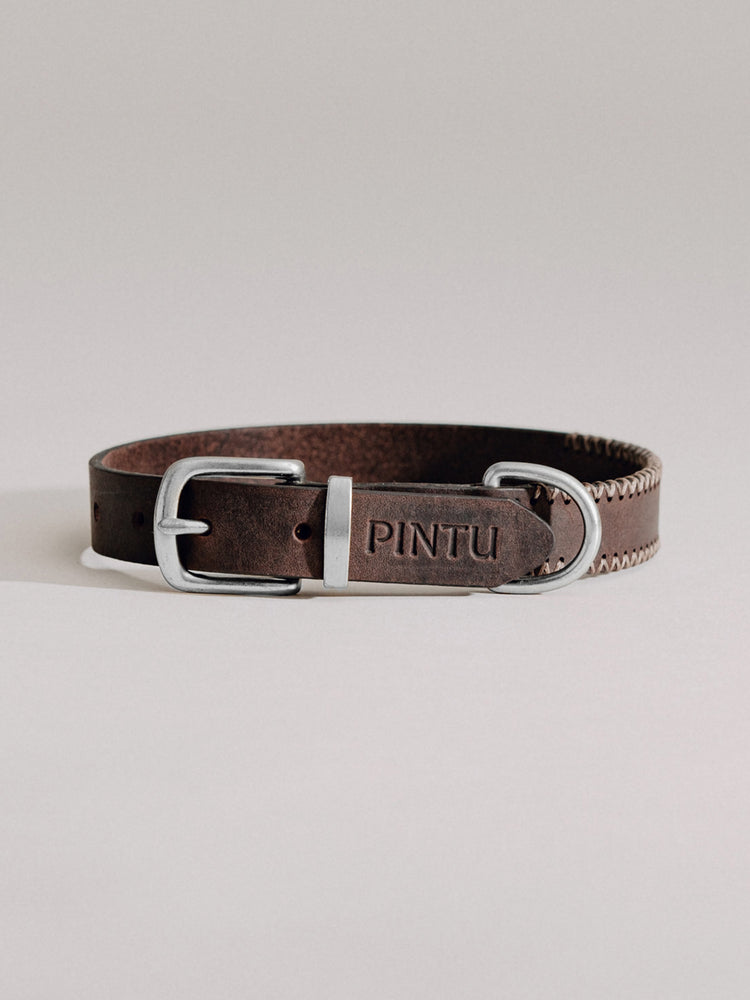 Pintu Dog Collar Porthos - Chocolate/Grey - Stainless Steel
