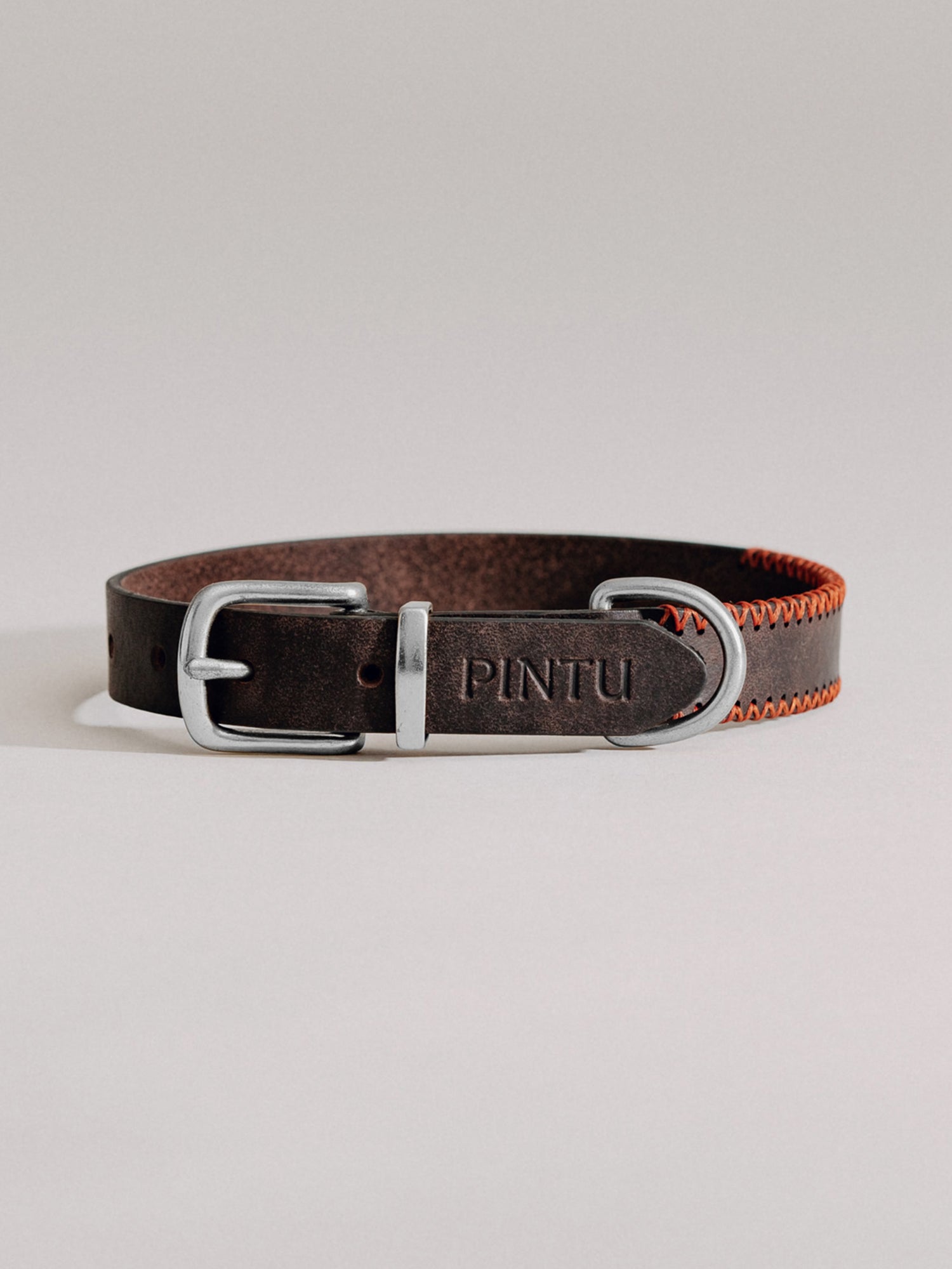Pintu Dog Collar Porthos - Chocolate/Orange - Stainless Steel