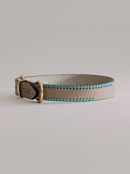 Pintu Dog Collar Monte - Grey/Turquoise - Brass