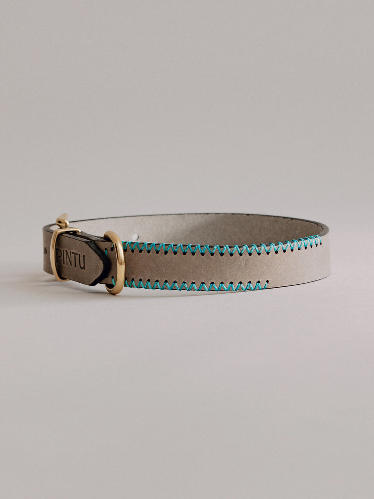 Pintu Dog Collar Monte - Grey/Turquoise - Brass