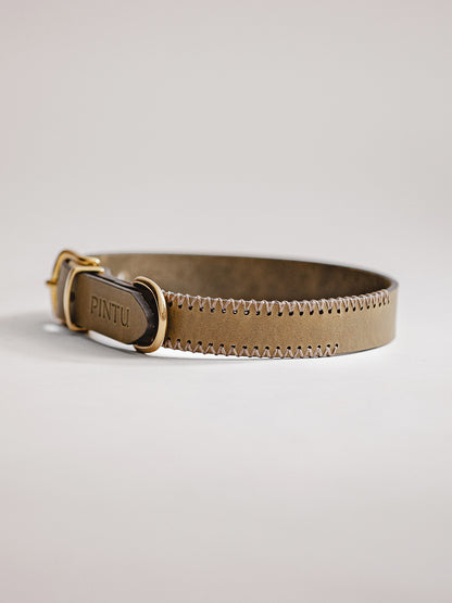 Pintu Dog Collar Porthos - Olive/Taupe - Brass