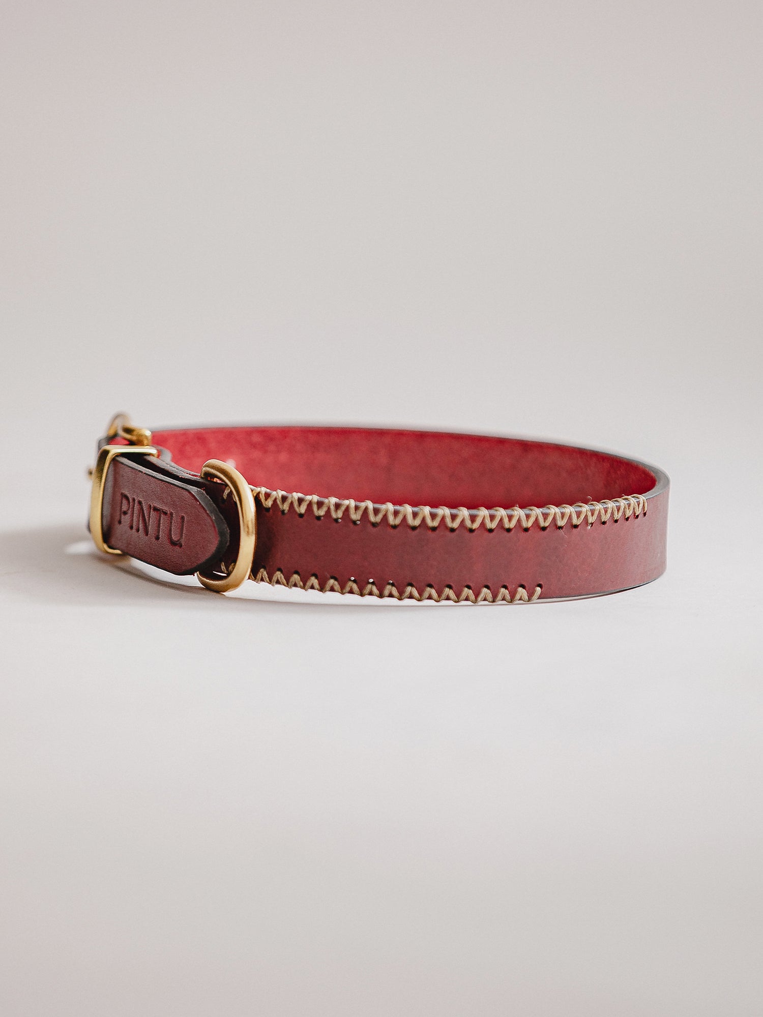 Pintu Dog Collar Porthos - Cherry/Gold - Brass