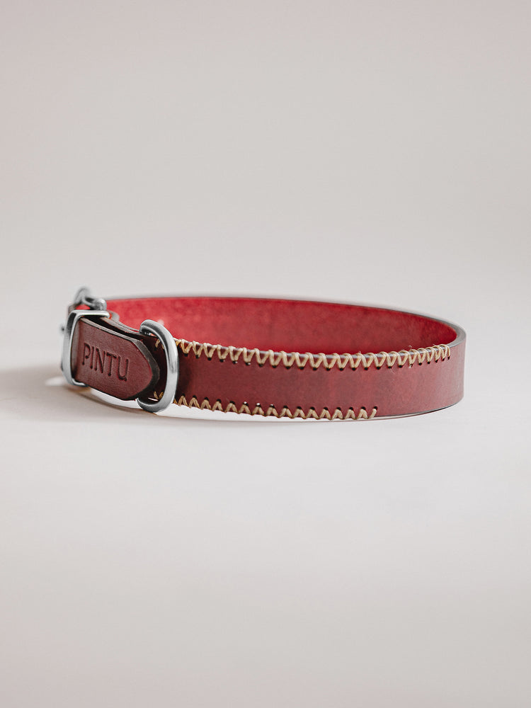 Pintu Dog Collar Porthos - Cherry/Gold - Stainless Steel