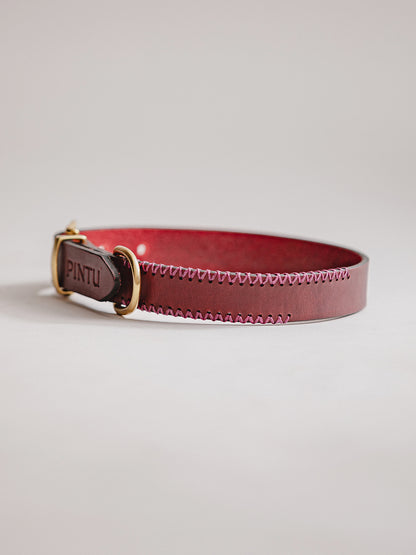 Pintu Dog Collar Porthos - Cherry/Pink - Brass